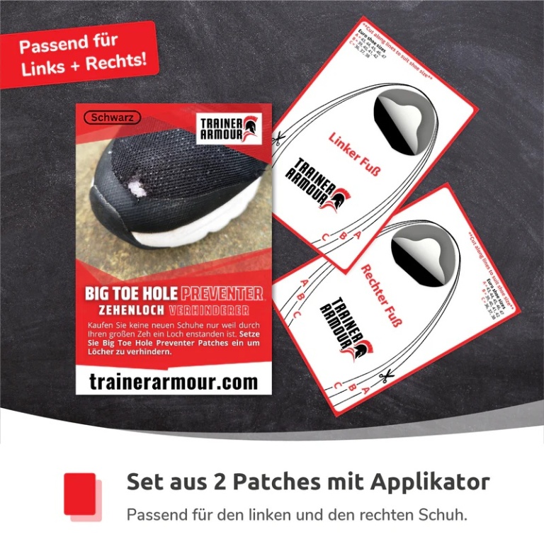 Trainer Armour Zehenloch-Schutz (Big Toe Hole Preventer) Klebepatches für die Zehenbox schwarz
